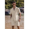 image:imageCOOFANDY Mens 2 Piece Short Set Guayabera Button Down Shirt Casual Summer Beach OutfitsBeige