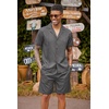 image:imageCOOFANDY Mens 2 Piece Short Set Guayabera Button Down Shirt Casual Summer Beach OutfitsDark Grey