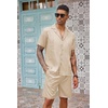 image:imageCOOFANDY Mens 2 Piece Short Set Guayabera Button Down Shirt Casual Summer Beach OutfitsKhaki