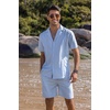 image:imageCOOFANDY Mens 2 Piece Short Set Guayabera Button Down Shirt Casual Summer Beach OutfitsLight Blue