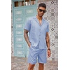 image:imageCOOFANDY Mens 2 Piece Short Set Guayabera Button Down Shirt Casual Summer Beach OutfitsLight Blue