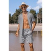 image:imageCOOFANDY Mens 2 Piece Short Set Guayabera Button Down Shirt Casual Summer Beach OutfitsLight Gray