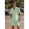 image:imageCOOFANDY Mens 2 Piece Short Set Guayabera Button Down Shirt Casual Summer Beach OutfitsLight Green