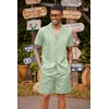 image:imageCOOFANDY Mens 2 Piece Short Set Guayabera Button Down Shirt Casual Summer Beach OutfitsLight Green