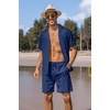 image:imageCOOFANDY Mens 2 Piece Short Set Guayabera Button Down Shirt Casual Summer Beach OutfitsNavy Blue