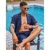 image:imageCOOFANDY Mens 2 Piece Short Set Guayabera Button Down Shirt Casual Summer Beach OutfitsNavy Blue