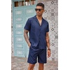 image:imageCOOFANDY Mens 2 Piece Short Set Guayabera Button Down Shirt Casual Summer Beach OutfitsNavy Blue