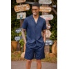image:imageCOOFANDY Mens 2 Piece Short Set Guayabera Button Down Shirt Casual Summer Beach OutfitsNavy Blue