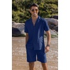 image:imageCOOFANDY Mens 2 Piece Short Set Guayabera Button Down Shirt Casual Summer Beach OutfitsNavy Blue