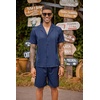 image:imageCOOFANDY Mens 2 Piece Short Set Guayabera Button Down Shirt Casual Summer Beach OutfitsNavy Blue