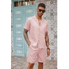 image:imageCOOFANDY Mens 2 Piece Short Set Guayabera Button Down Shirt Casual Summer Beach OutfitsPink