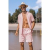 image:imageCOOFANDY Mens 2 Piece Short Set Guayabera Button Down Shirt Casual Summer Beach OutfitsPink