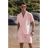 image:imageCOOFANDY Mens 2 Piece Short Set Guayabera Button Down Shirt Casual Summer Beach OutfitsPink