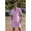 image:imageCOOFANDY Mens 2 Piece Short Set Guayabera Button Down Shirt Casual Summer Beach OutfitsPurple
