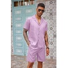 image:imageCOOFANDY Mens 2 Piece Short Set Guayabera Button Down Shirt Casual Summer Beach OutfitsPurple