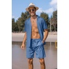 image:imageCOOFANDY Mens 2 Piece Short Set Guayabera Button Down Shirt Casual Summer Beach OutfitsRoyal Blue