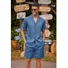 image:imageCOOFANDY Mens 2 Piece Short Set Guayabera Button Down Shirt Casual Summer Beach OutfitsRoyal Blue