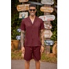 image:imageCOOFANDY Mens 2 Piece Short Set Guayabera Button Down Shirt Casual Summer Beach OutfitsWine Red