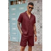 image:imageCOOFANDY Mens 2 Piece Short Set Guayabera Button Down Shirt Casual Summer Beach OutfitsWine Red