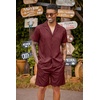 image:imageCOOFANDY Mens 2 Piece Short Set Guayabera Button Down Shirt Casual Summer Beach OutfitsWine Red