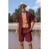 image:imageCOOFANDY Mens 2 Piece Short Set Guayabera Button Down Shirt Casual Summer Beach OutfitsWine Red