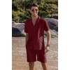 image:imageCOOFANDY Mens 2 Piece Short Set Guayabera Button Down Shirt Casual Summer Beach OutfitsWine Red