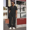 image:imageCOOFANDY Mens 2 Pieces Outfits Casual Quarter Zip Polo Shirt and Jogging Pants Summer Tracksuits SetBlack