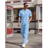 image:imageCOOFANDY Mens 2 Pieces Outfits Casual Quarter Zip Polo Shirt and Jogging Pants Summer Tracksuits SetLight Blue