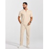 image:imageCOOFANDY Mens 2 Pieces Outfits Casual Quarter Zip Polo Shirt and Jogging Pants Summer Tracksuits SetLight Khaki