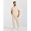 image:imageCOOFANDY Mens 2 Pieces Outfits Casual Quarter Zip Polo Shirt and Jogging Pants Summer Tracksuits SetLight Khaki