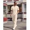 image:imageCOOFANDY Mens 2 Pieces Outfits Casual Quarter Zip Polo Shirt and Jogging Pants Summer Tracksuits SetLight Khaki