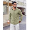 image:imageCOOFANDY Mens Button Down Shirt Casual Untucked Shirts Long Sleeve Dress Shirt with PocketArmy Green