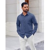 image:imageCOOFANDY Mens Button Down Shirt Casual Untucked Shirts Long Sleeve Dress Shirt with PocketDark Blue