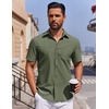 image:imageCOOFANDY Mens Button Down Short Sleeve Shirt Casual Dress Shirt Untucked Summer Shirts with PocketArmy Green
