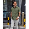 image:imageCOOFANDY Mens Button Down Short Sleeve Shirt Casual Dress Shirt Untucked Summer Shirts with PocketArmy Green