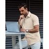 image:imageCOOFANDY Mens Button Down Short Sleeve Shirt Casual Dress Shirt Untucked Summer Shirts with PocketBeige