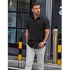 image:imageCOOFANDY Mens Button Down Short Sleeve Shirt Casual Dress Shirt Untucked Summer Shirts with PocketBlack