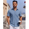 image:imageCOOFANDY Mens Button Down Short Sleeve Shirt Casual Dress Shirt Untucked Summer Shirts with PocketDark Blue