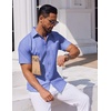 image:imageCOOFANDY Mens Button Down Short Sleeve Shirt Casual Dress Shirt Untucked Summer Shirts with PocketDenim Blue