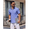 image:imageCOOFANDY Mens Button Down Short Sleeve Shirt Casual Dress Shirt Untucked Summer Shirts with PocketDenim Blue