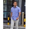 image:imageCOOFANDY Mens Button Down Short Sleeve Shirt Casual Dress Shirt Untucked Summer Shirts with PocketDenim Blue