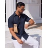 image:imageCOOFANDY Mens Button Down Short Sleeve Shirt Casual Dress Shirt Untucked Summer Shirts with PocketNavy Blue