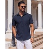 image:imageCOOFANDY Mens Button Down Short Sleeve Shirt Casual Dress Shirt Untucked Summer Shirts with PocketNavy Blue