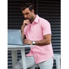 image:imageCOOFANDY Mens Button Down Short Sleeve Shirt Casual Dress Shirt Untucked Summer Shirts with PocketPink
