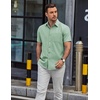 image:imageCOOFANDY Mens Button Down Short Sleeve Shirt Casual Dress Shirt Untucked Summer Shirts with PocketSage Green