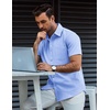 image:imageCOOFANDY Mens Button Down Short Sleeve Shirt Casual Dress Shirt Untucked Summer Shirts with PocketSky Blue
