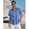 image:imageCOOFANDY Mens Casual Linen Shirts Short Sleeve Button Down Shirt Summer Beach TopsBlue