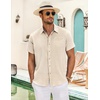 image:imageCOOFANDY Mens Casual Linen Shirts Short Sleeve Button Down Shirt Summer Beach TopsKhaki