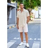 image:imageCOOFANDY Mens Casual Linen Shirts Short Sleeve Button Down Shirt Summer Beach TopsKhaki