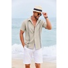 image:imageCOOFANDY Mens Cuban Guayabera Shirt Short Sleeve Casual Button Down Shirts Summer Beach Vacation ShirtsBeige